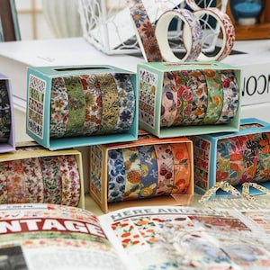 5 Rolls Flowers Washi Tape Set, 12 Styles Fruit Washi Tape for Bullet Journal, Gift Wrapping Adhesive, Diary Tape, Masking Tapes