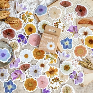 46 adesivi con fiori vintage, adesivi per diario proiettile, pacchetto di adesivi per animali, adesivi per pianificatore di piante di carte, adesivi per pianificatore