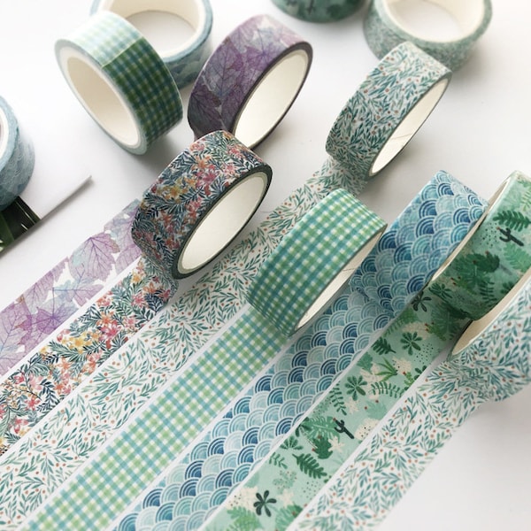 6 Styles Washi Tape, Blätter Washi Tape, Floral Washi Tapes, Wellen Washi Tapes, Bullet Journal, Scrapbooking, Geschenkband, Kariertes Washi Tape