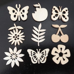 50 Pcs Mixed Butterfly Flower Wooden Cutouts, Wood ornaments