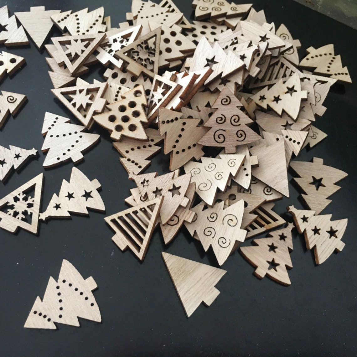 50 Pcs Christmas Tree Wooden Cutout Tree Wood Cutouts Etsy