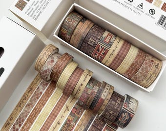 Retro Plaid Washi Tape Set: 4 Styles Scrapbook Masking Tape (10 Rolls)
