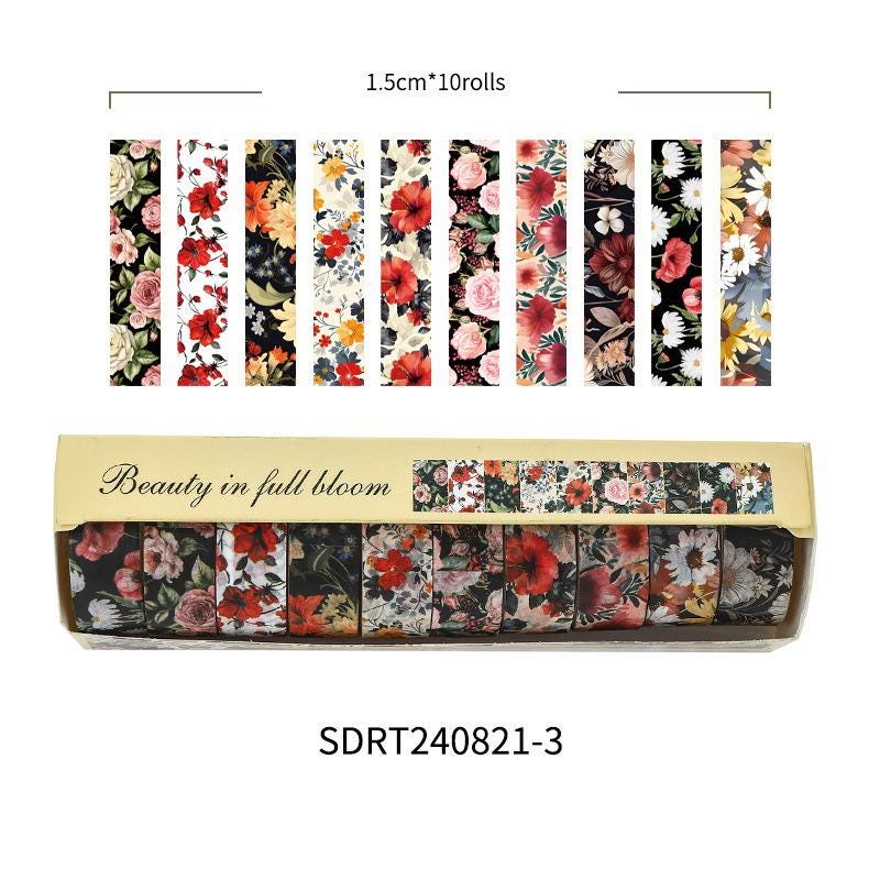 Floral Washi Tape Set: Colorful Scrapbook Planner Stickers (10 Pcs) - Etsy
