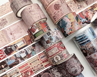 Vintage Washi Tape Set, Scrapbook Planner Masking Tapes, 4 Rollen
