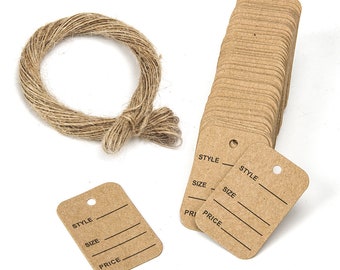 100pcs Kraft Paper Price Tags, Commodity Labels with Rope