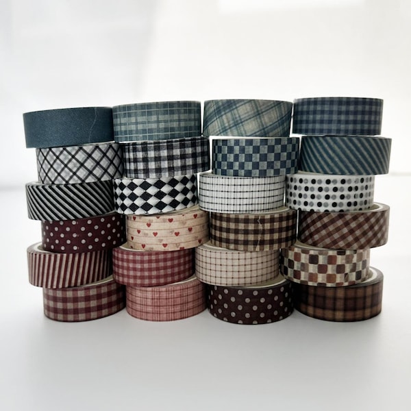 Juego de cintas Washi a cuadros vintage: 4 estilos de cinta adhesiva para álbumes de recortes (6 rollos)