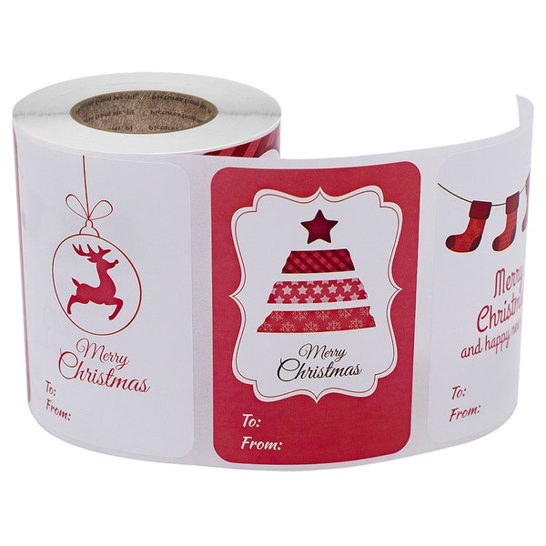 250 pcs 2x3 Inch Christmas Stickers,  Merry Christmas Label, Merry Christmas Paper Sticker Roll,  Packaging Label