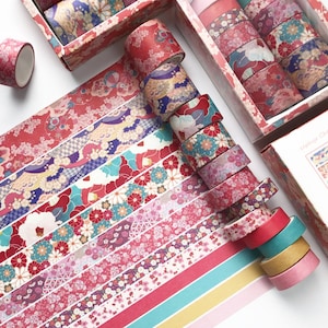 12-delige Sakura Washi-tapeset, 8 stijlen Washi-tape schilderen, Bullet Journal, scrapbooking, cadeaupapier, lijm, dagboektape, plakband