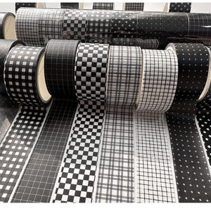 8 Styles 2 cm breites Washi Tape, schwarz weiß kariertes Washi Tape, Mosaik Washi Tape, Bullet Journal, Scrapbooking, Geschenkband
