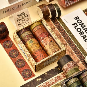Conjunto de 12 peças de fita vintage, 8 estilos de fita washi retrô