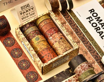 12 Pcs Vintage Tape Set, 8 Styles Retro Washi Tape