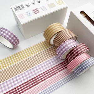 6 rollen washitapes van 5 m, 6 stijlen basisset geruite wahitape, Bullet Journal, cadeaupapier, dagboektape, plakband, pak washitape