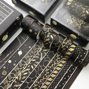 10 rollen washi-tapeset, goudverijdelde washitapes, zwarte plakband, cadeauverpakkingstape