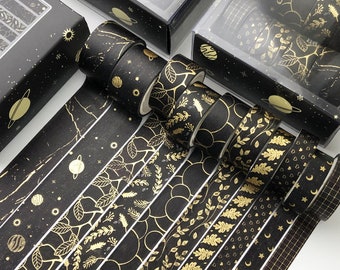 Gold Foiled Washi Tape Set: Black Decorative Masking Tape