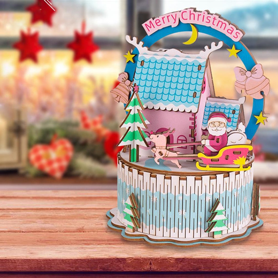 DIY Wooden Merry Christmas Music Box Mechanical Musical Box Etsy
