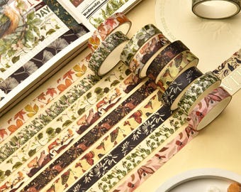 Lot de rubans adhésifs Washi, forêt : ruban de masquage botanique pour scrapbooking (5 pièces)