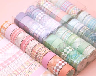 Kariertes Washi Tape Set: 12 Rollen für Journaling & Scrapbooking