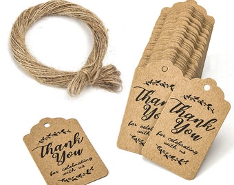 100pcs 2x 1.2 Inch Thank You Tags, wedding tags, Kraft Paper Tags, gift tags, Hang Tags, Thank You for Celebrating with Us Wedding Tags