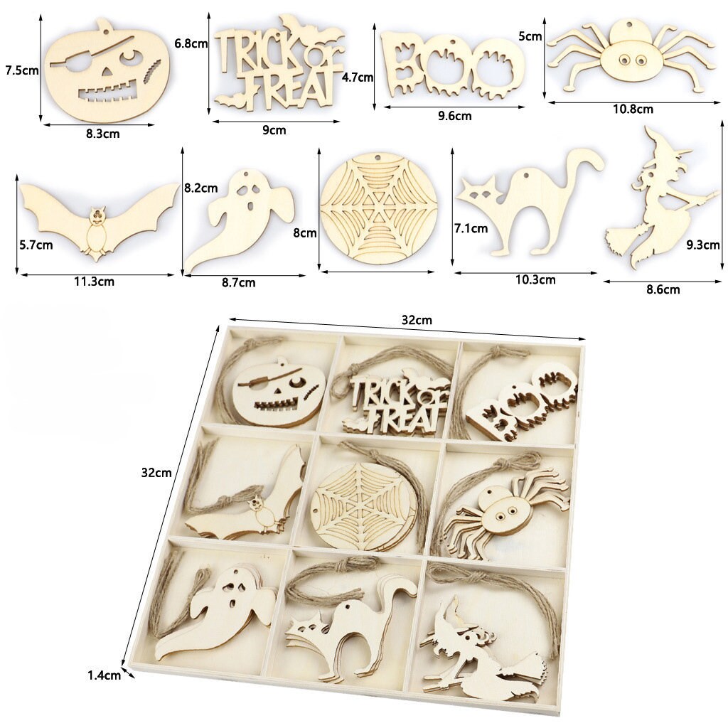 36 Pcs Happy Halloween Wood Cutouts Laser Cut Unfinished Wood