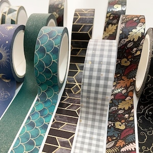 7M Length Gold Foil Green Wave Washi Tape, Bullet Journal, Scrapbooking, Washi Tapes