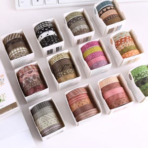 5 Pcs Autumn Forest 1cm Width Washi Tape Set, 12 Styles Washi Tape
