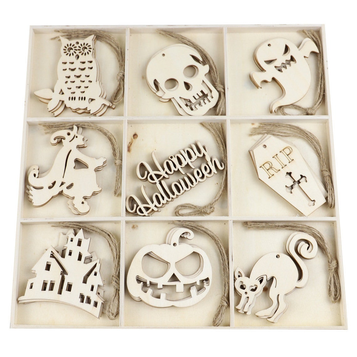 36 Pcs Happy Halloween Wood Cutouts Laser Cut Unfinished Wood Etsy
