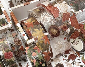 4 styles 8 Rolls Flower Washi Tape Set, Waterproof Painting Washi Tapes, Floral Tapes, Gift Badge Wrapping Tape