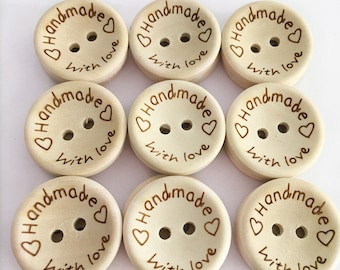 100 pcs Bulk Handmade with Love Wooden Buttons,  Wood Button for DIY Craft Clothing Accessories