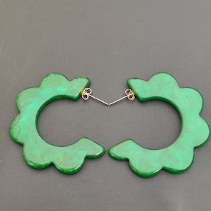 Green Color Acrylic Resin Hoop Earrings Half Flower Chunky Hoop Earring Lightweight Boho Statement Earring Modern earrings For Women & Girls