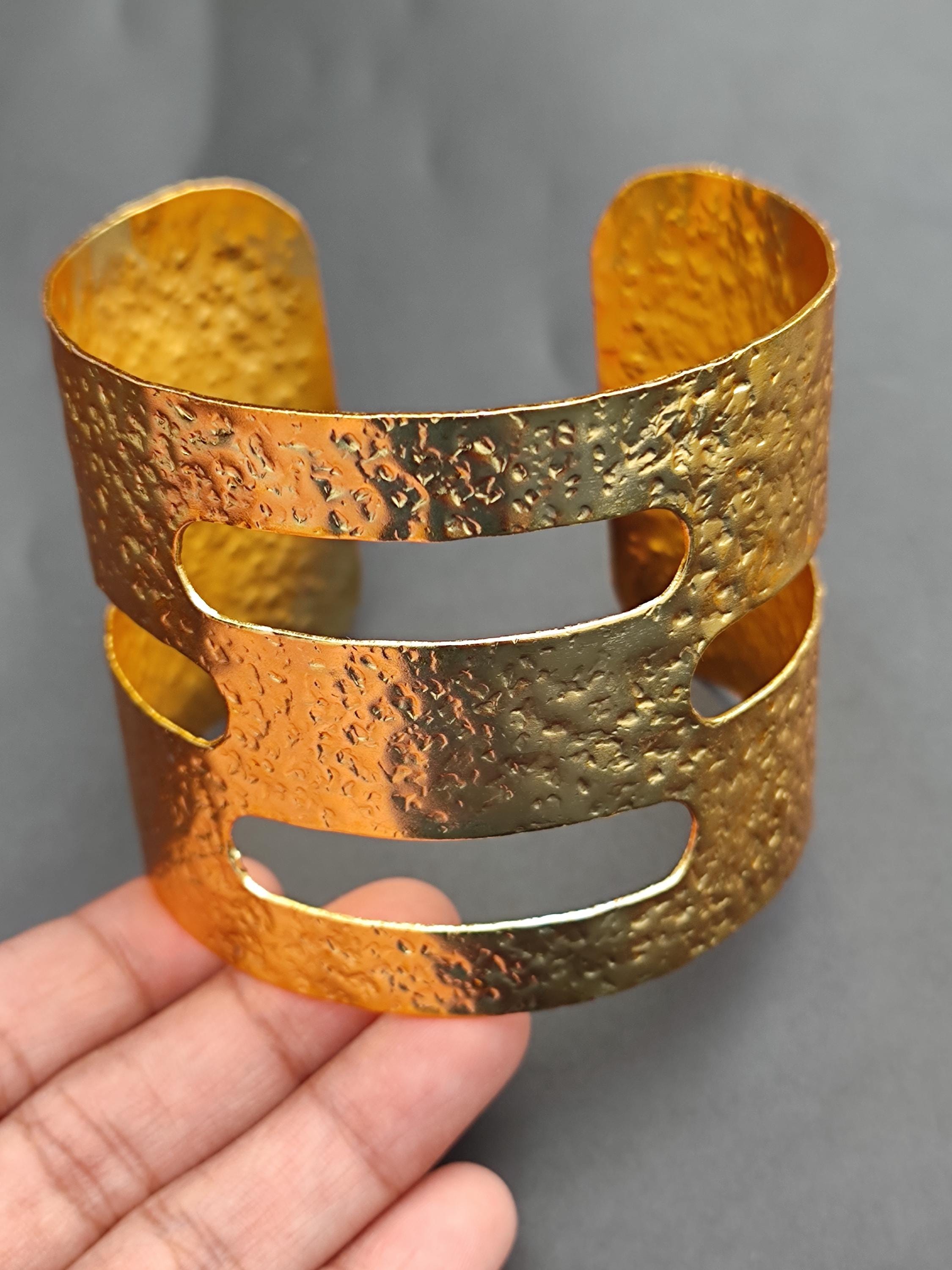Gold Plated Brass Cuff Bangle Bracelet Fashion Jewelry Handmade