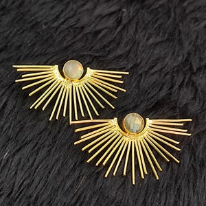 Sunburst Earring Natural Labradorite Sun Stud Earring Gold Plated Earring Genuine Gemstone Jewelry Partywear Earring For Women