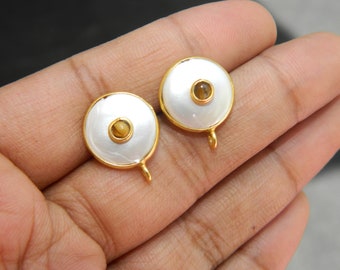 Shell Pearl Stud Ear Post Multi Accent Gemstone Gold Plated Earring Connector Unique Stylish Fashion Jewelry Making Supplies DIY Gift