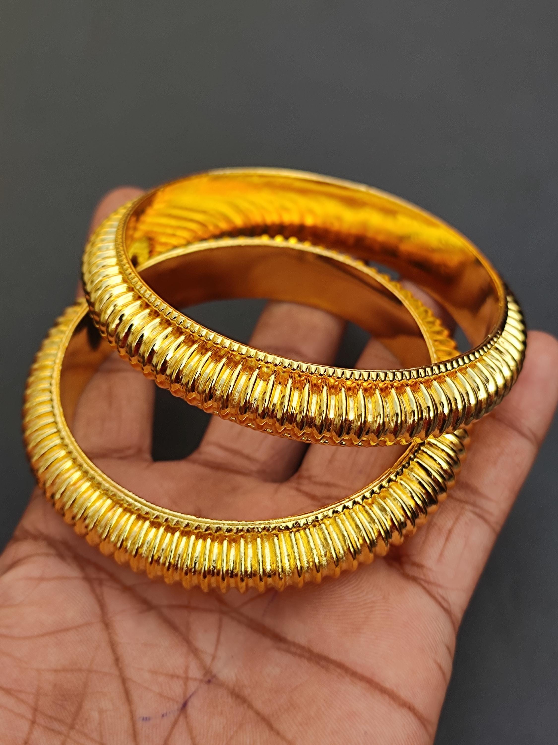 Set of 2 Gold Plated Over Brass Bracelets Gold Plated Brass Bangle Set, Vintage Bohemian Stacking  main image 3