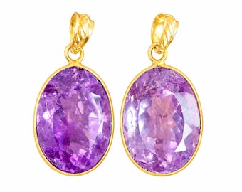 Natural Amethyst Pendant Gold Plated Brass, Handmade Charm Sale Jewelry