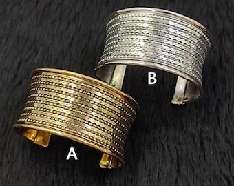 Boho Brass Cuff Bangle, Adjustable Wide Bracelet