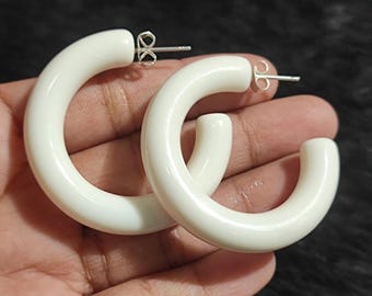 Acrylic Resin Hoop Earrings: Chunky, Boho Statement, 40mm