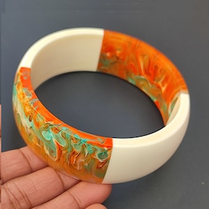 Resin Jewelry Trends Multi Color Bangle wide Bracelet Resin Art Purely Handcrafted Exclusive Stacking Bohemian Unique Vintage Style Jewelry