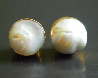 Freshwater Pearl Studs, Gold Edge Ear Posts, DIY Earrings