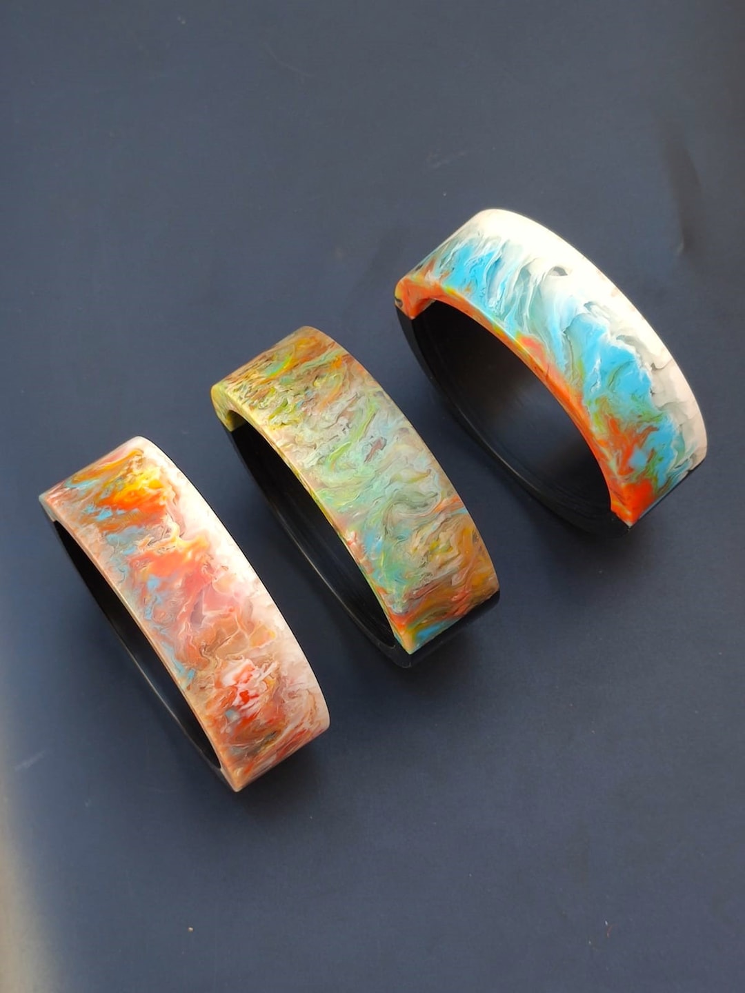 Handmade Resin Bangle Bracelet: Multi Color Marble Bohemian Jewelry - Etsy