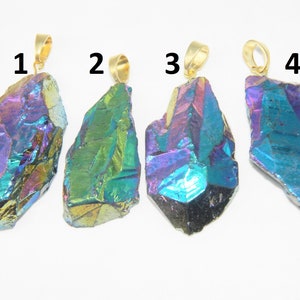 Titanium coated Rock Crystal Quartz pendant Natural Gemstone Jewelry raw quartz pendant Handmade Unique Boho Crystal Jewelry Gift for her