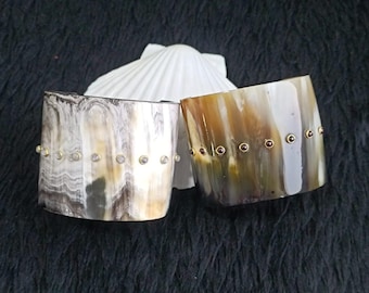 Handmade Buffalo Horn Ethically Sourced Cuff Bangle with Moonstone & Garnet Gemstone Gift For her.