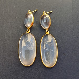 Natural Rock Crystal Quartz Gemstone Earring Gold Plated Earring Handmade Earring  Statement Jewelry Designer  Earring Bridesmaid Gift