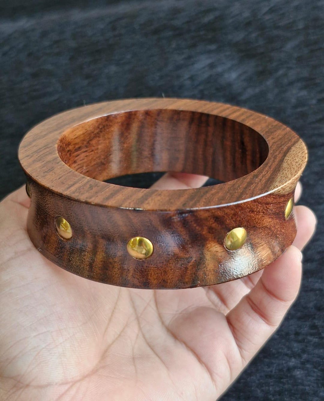 Handcrafted Wooden Bangle Bracelet With Brass Studs - Etsy
