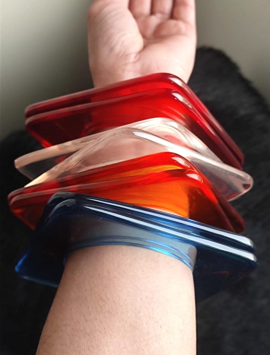 Handcrafted Resin Bangle Set, Square Acrylic Bangles, Summer