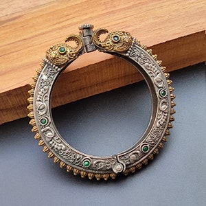 Dual Tone Elephant Brass Bangle Bracelet (kada) For Women Oxidized Openable Screw Bangle Handmade Antique Look Vintage Style Jewelry Gift
