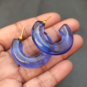 Blue Quartz Look Acrylic Resin Hoop Earrings Chunky Hoop Earrings Lightweight Boho Statement Earrings Modern Earrings For Women