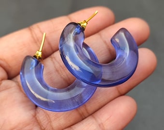 Aros de resina acrílica con apariencia de cuarzo azul, aros gruesos, ligeros, estilo bohemio, modernos, para mujer