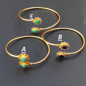 Turquoise & Amethyst Color Synthetic Stone Gold Plated Brass Bangle Bracelet Fashion Jewelry Handmade statement Adjustable Bangle For Her