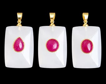 Natural Gemstone Pendant Gold Plated Brass Multi Stones Pendant Charm DIY Jewelry
