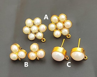 Freshwater Pearl Ear Stud Connectors, Handmade Jewelry Supplies